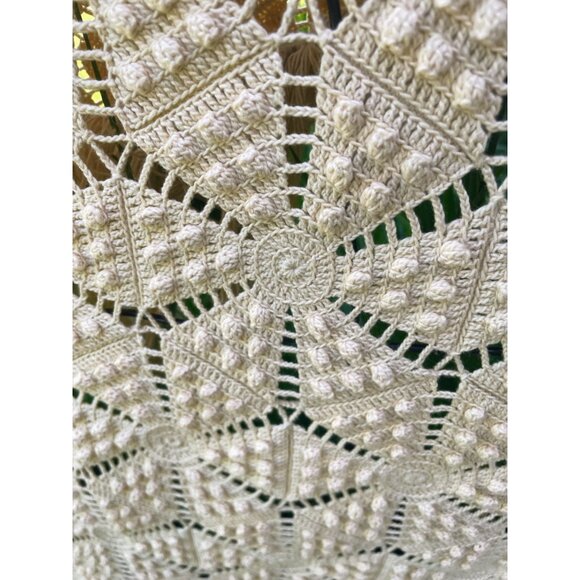 Antique 1930s Thread Cotton Crochet BedSpread star Pattern Fringe 98 x 81" - Picture 8 of 16